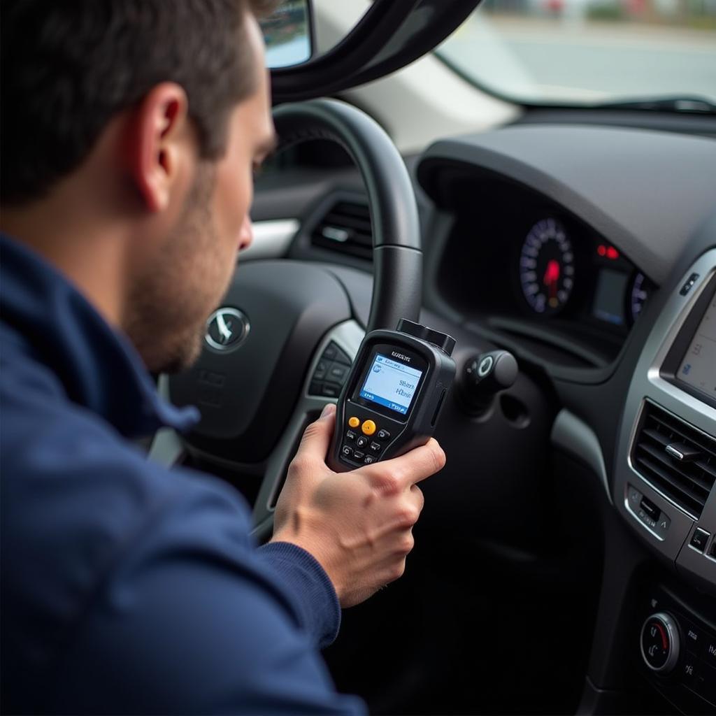 Mechanic Using an OBD2 Scanner on a Car