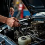 Classic car engine being inspected in Cardiff