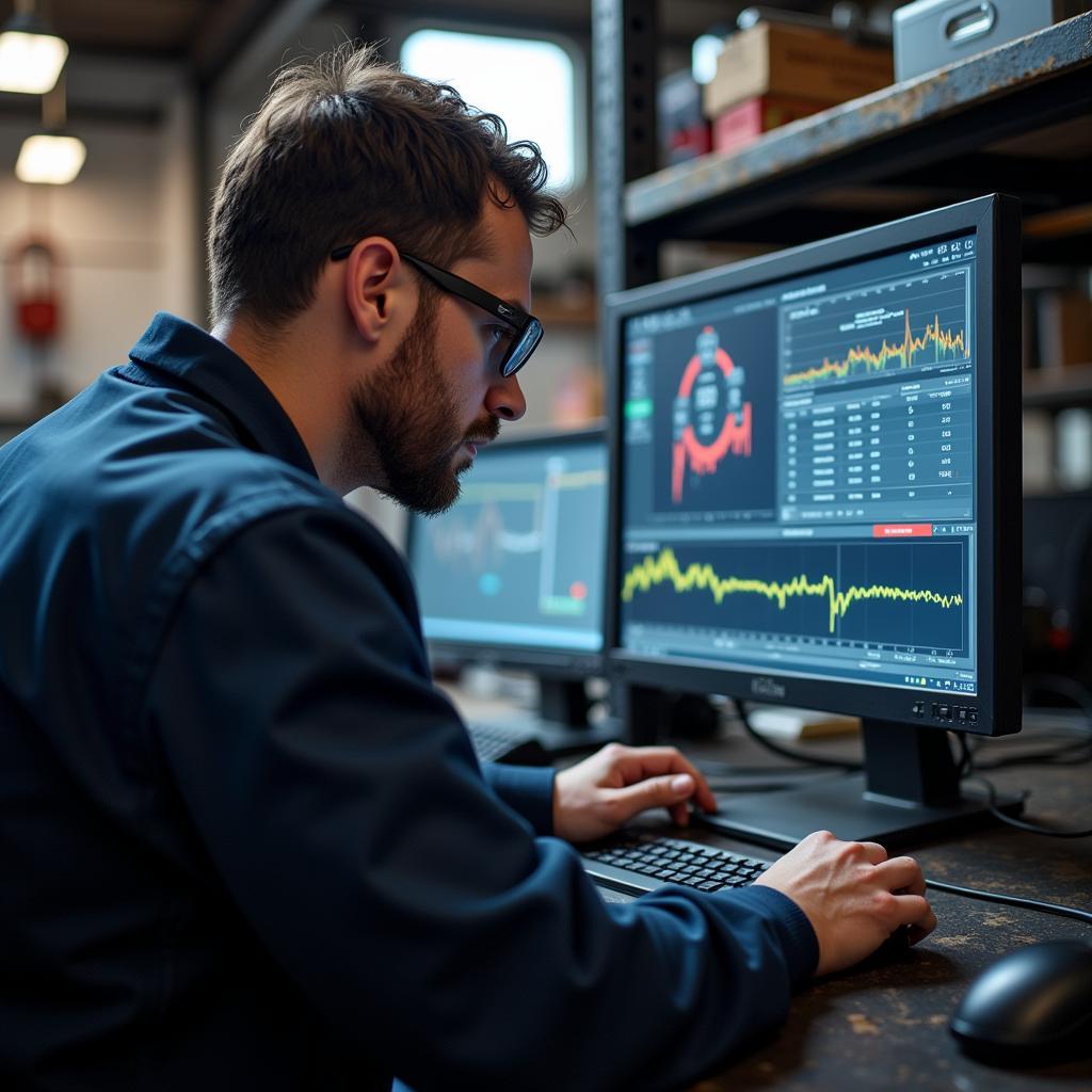 Oldbury Mechanic Analyzing Diagnostic Results on a Computer Screen