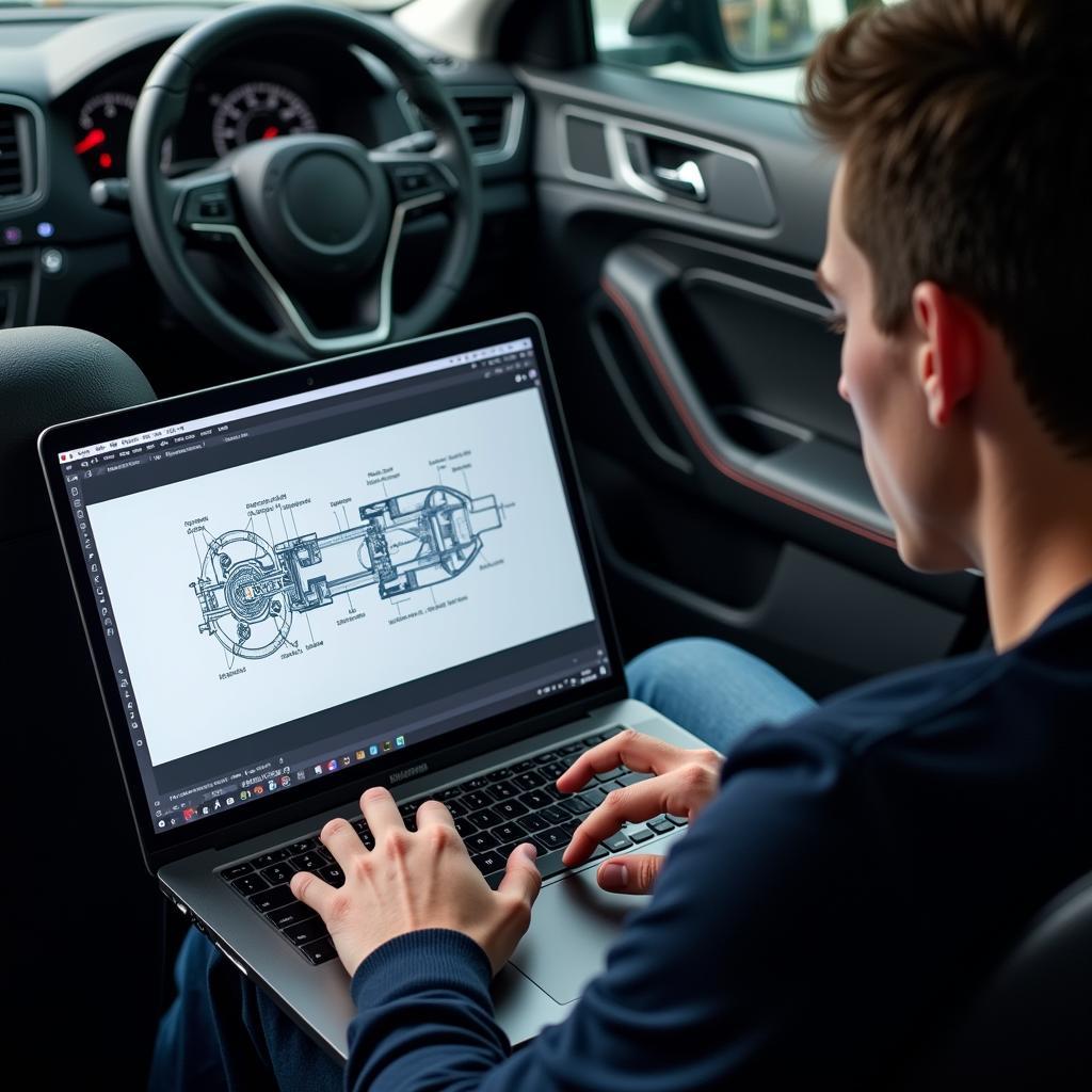 An individual studying car diagnostics online