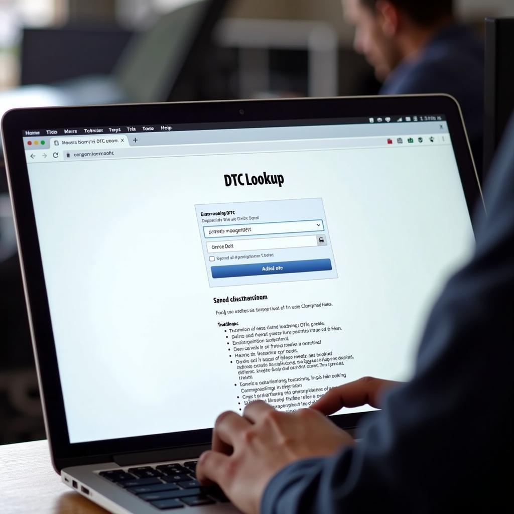 Online DTC Lookup on Laptop
