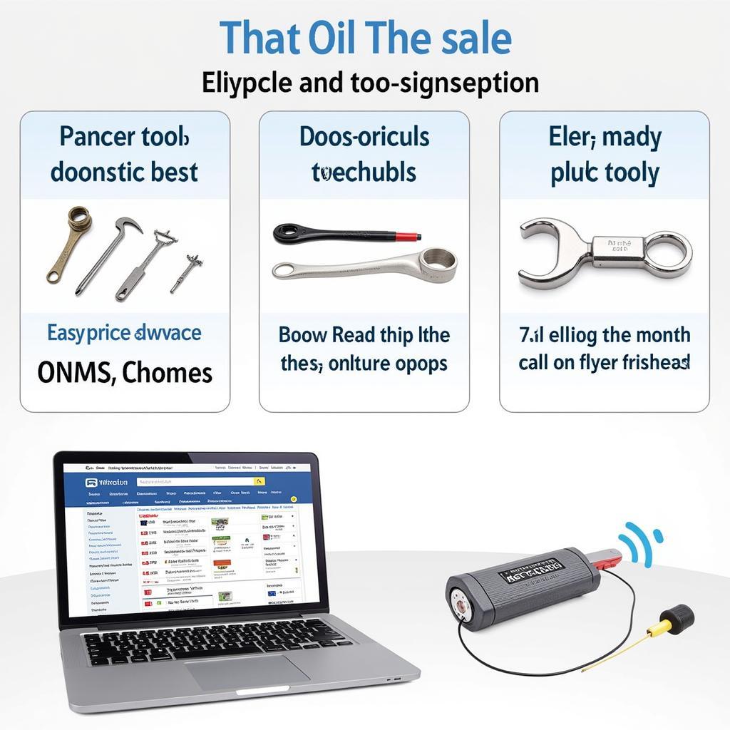 A laptop screen displaying a selection of car diagnostic tools available for purchase online.