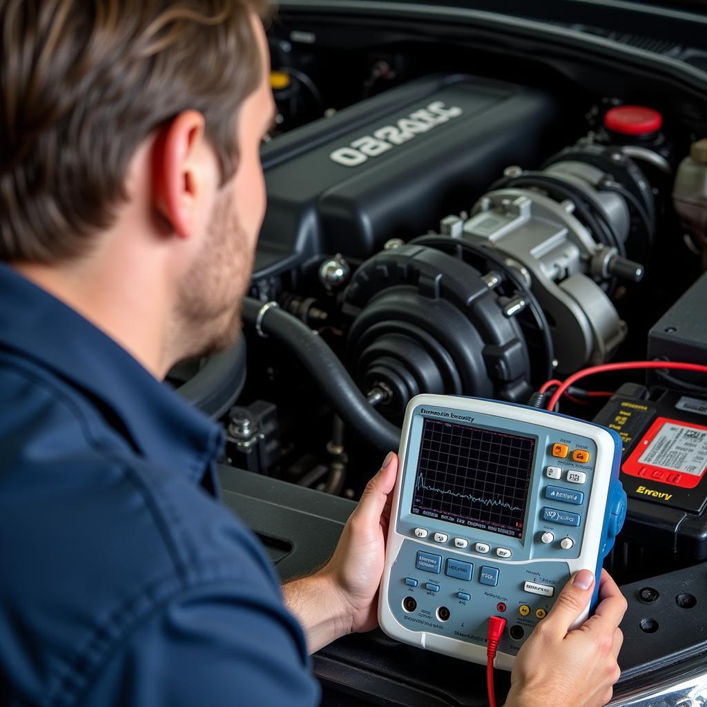 Oscilloscope Connected to Car Engine