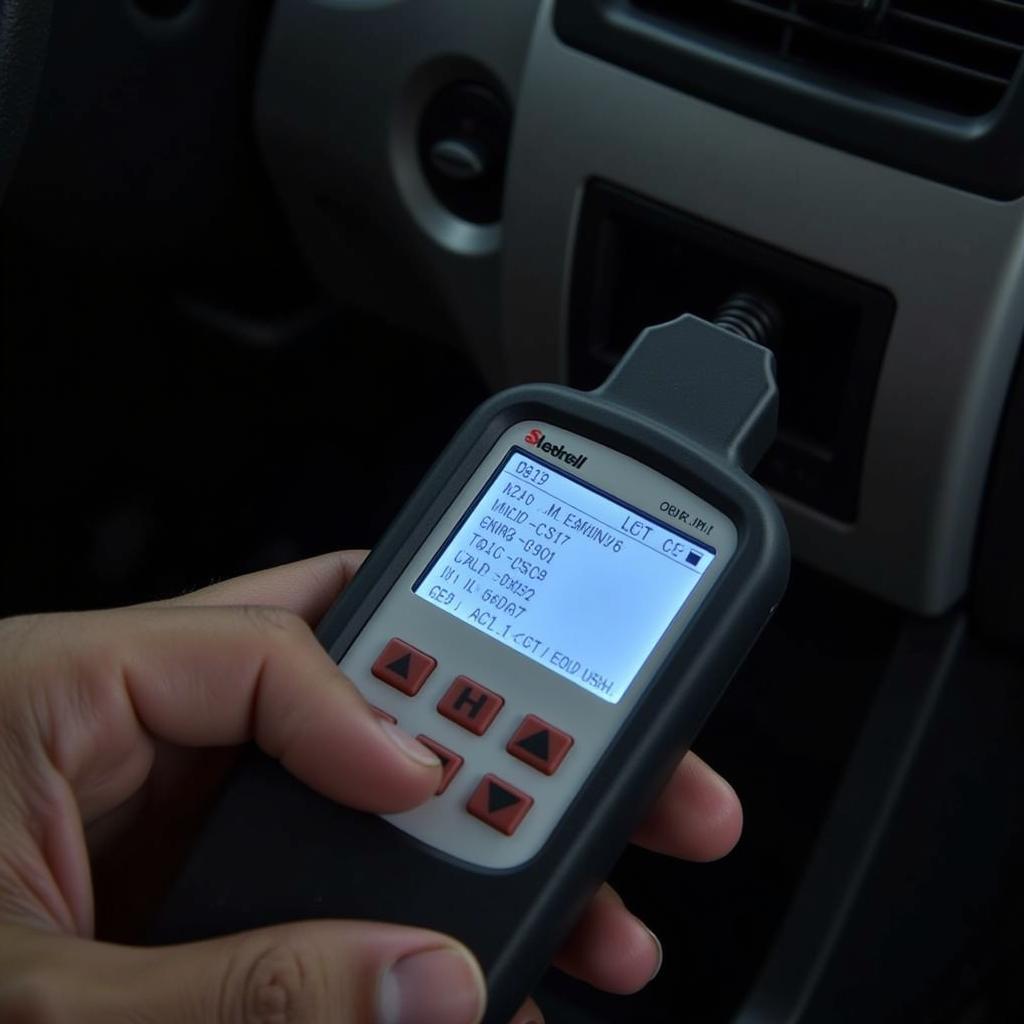 Plug in diagnostic car tool connected to OBD-II port