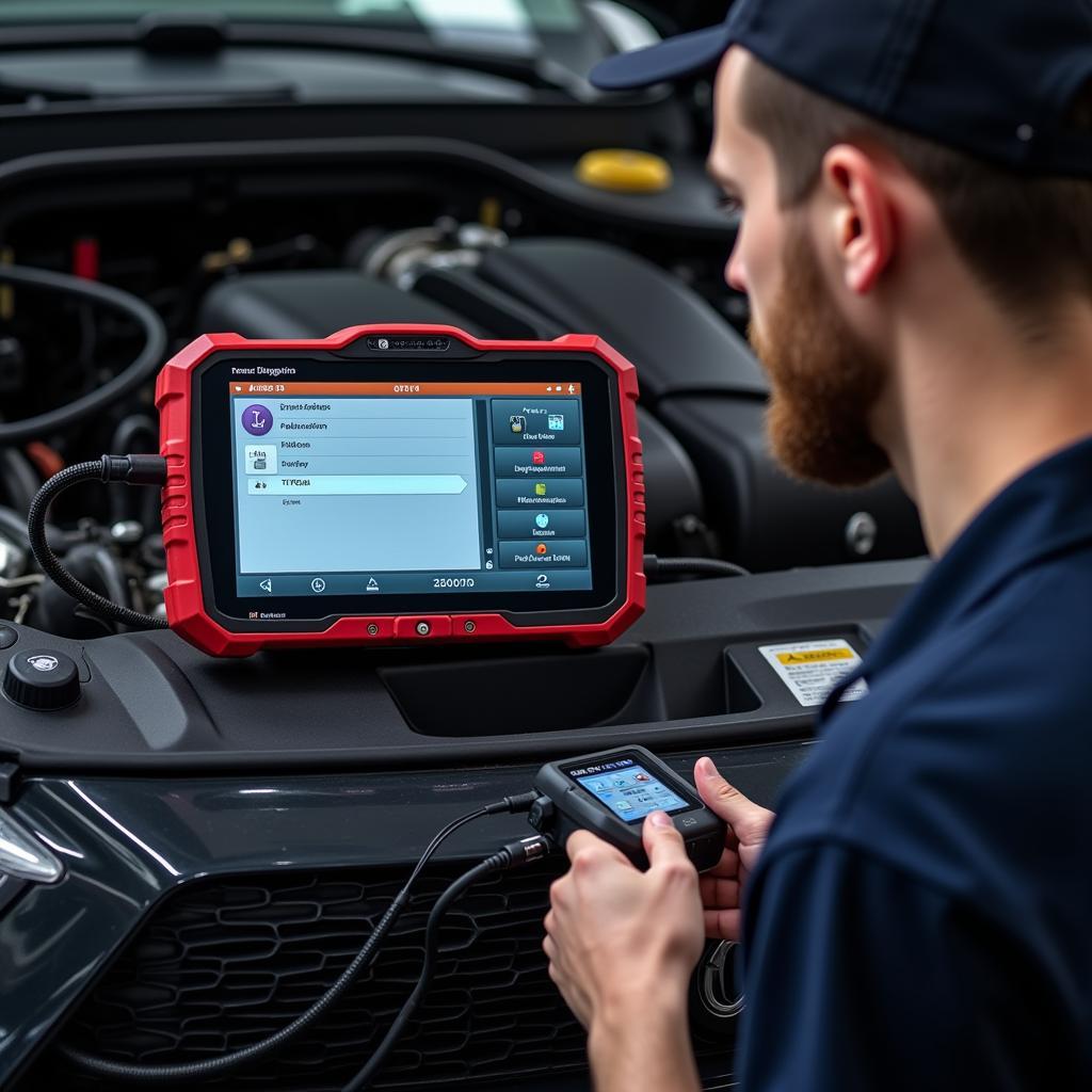 Professional Car Diagnostic Equipment in Use