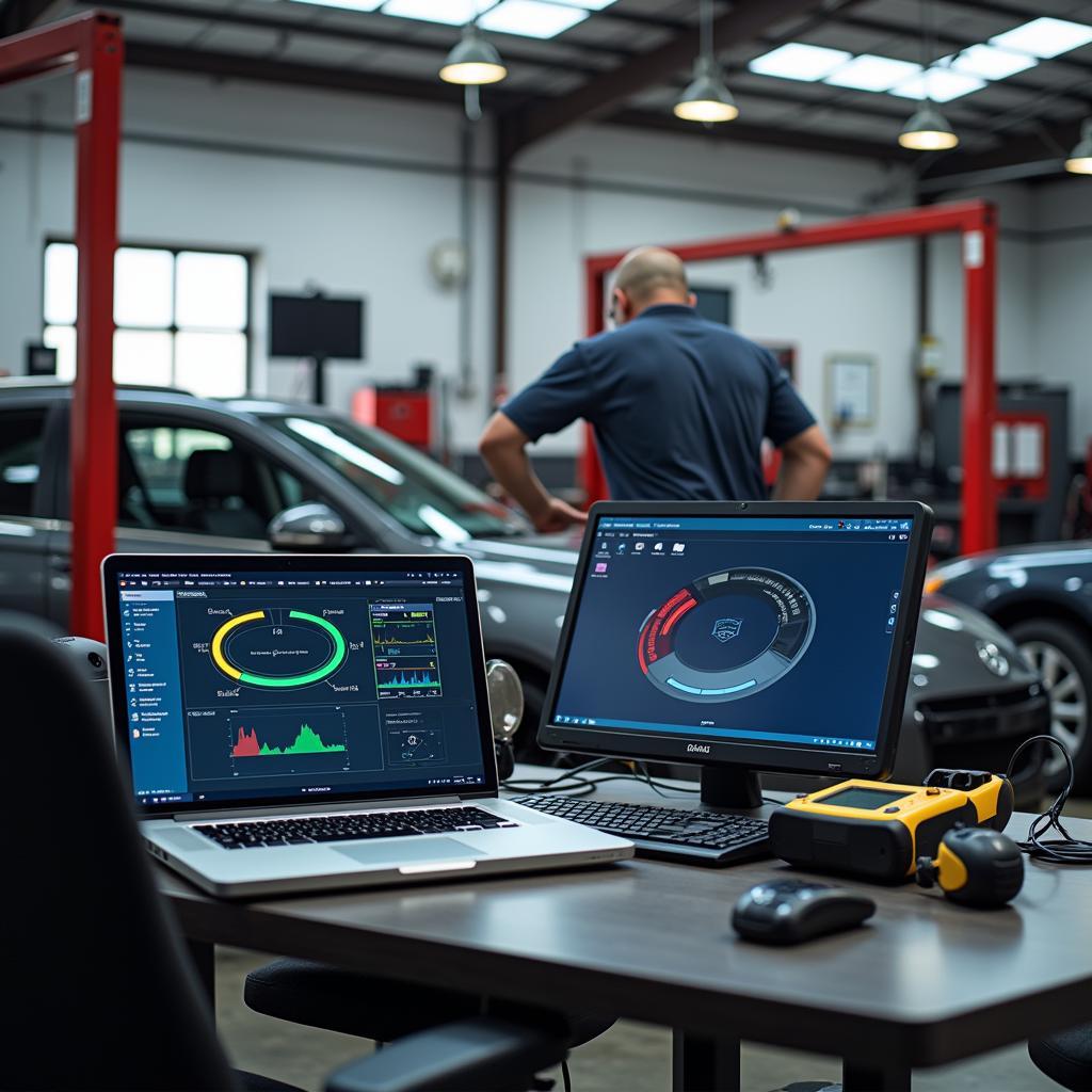 Advanced car diagnostic equipment at a repair shop