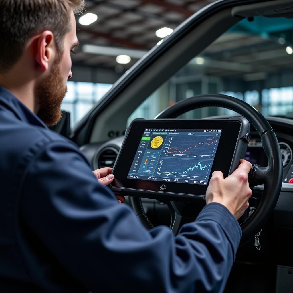 Mechanic Using a Professional-Grade Car Diagnostic Scanner