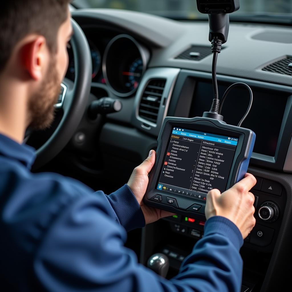 Mechanic Using a Professional Car Diagnostic Scanner