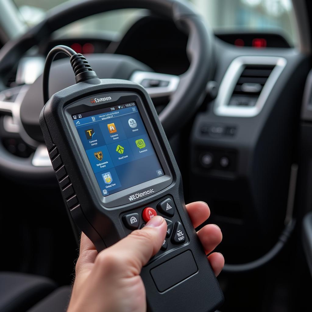 Professional Car Diagnostic Scanner in a Workshop