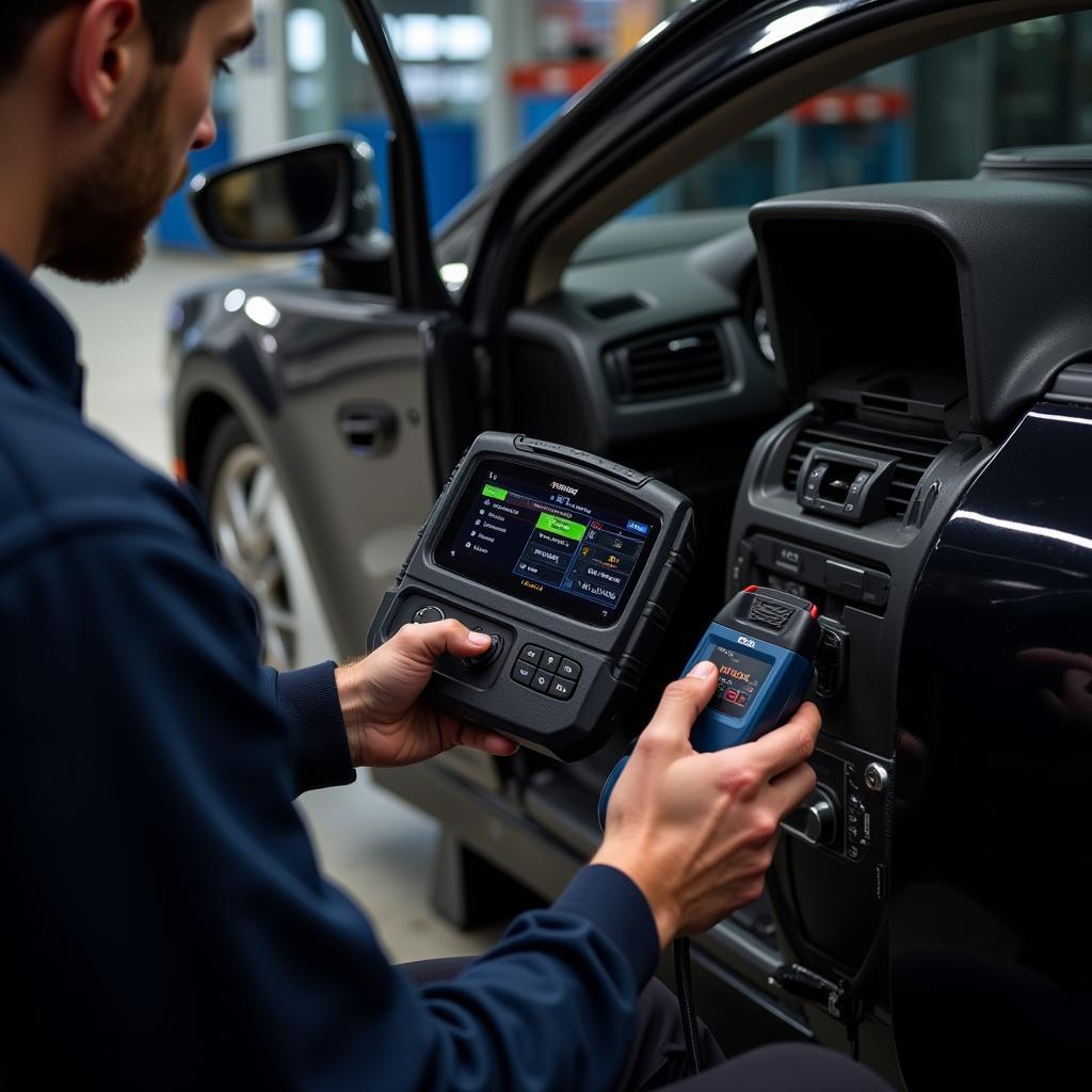 Professional Car Diagnostic Scanner in Action