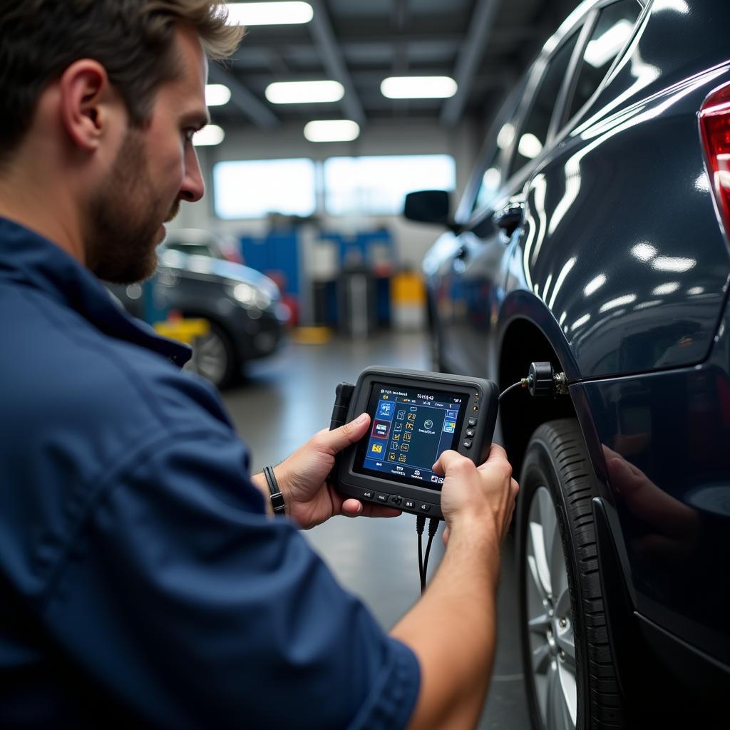 Mechanic using a professional-grade diagnostic tool