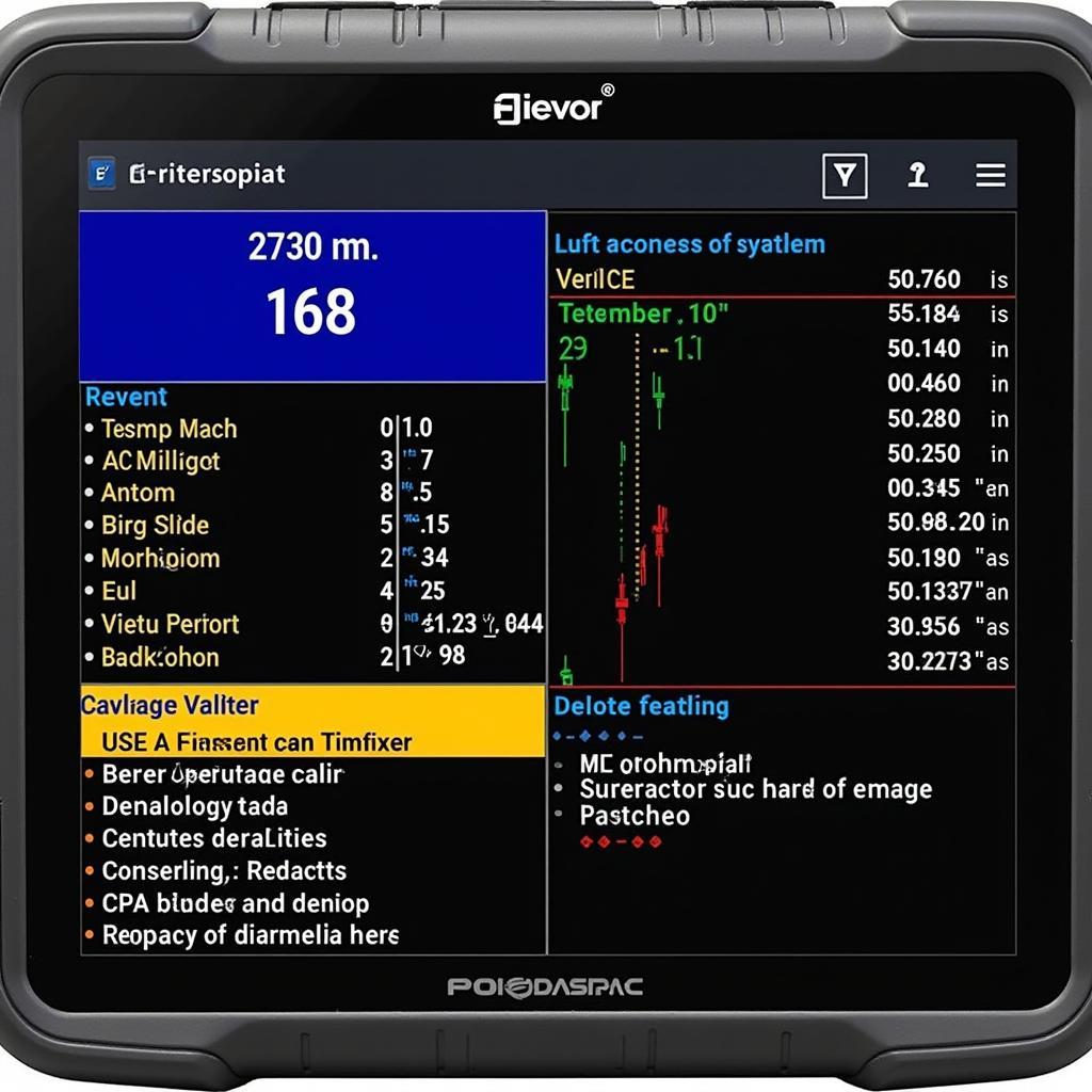 Close-up of a professional car diagnostic tool's interface