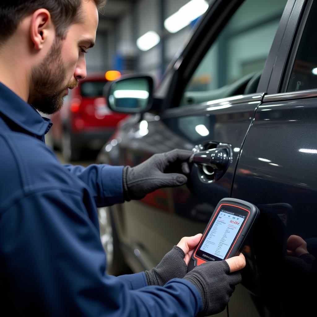 Mechanic Using a Professional Car Diagnostic Tool