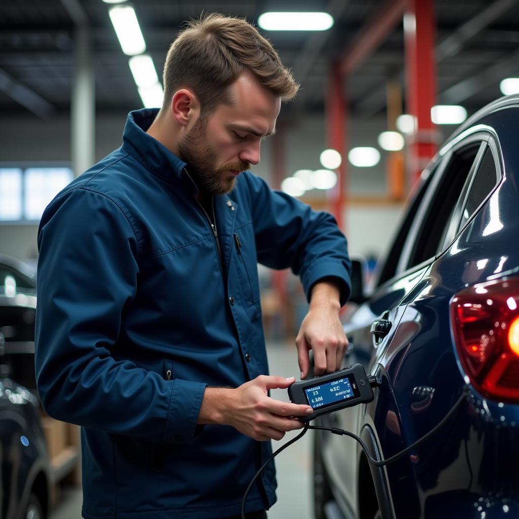 Mechanic Using a Professional Car Diagnostic Tool