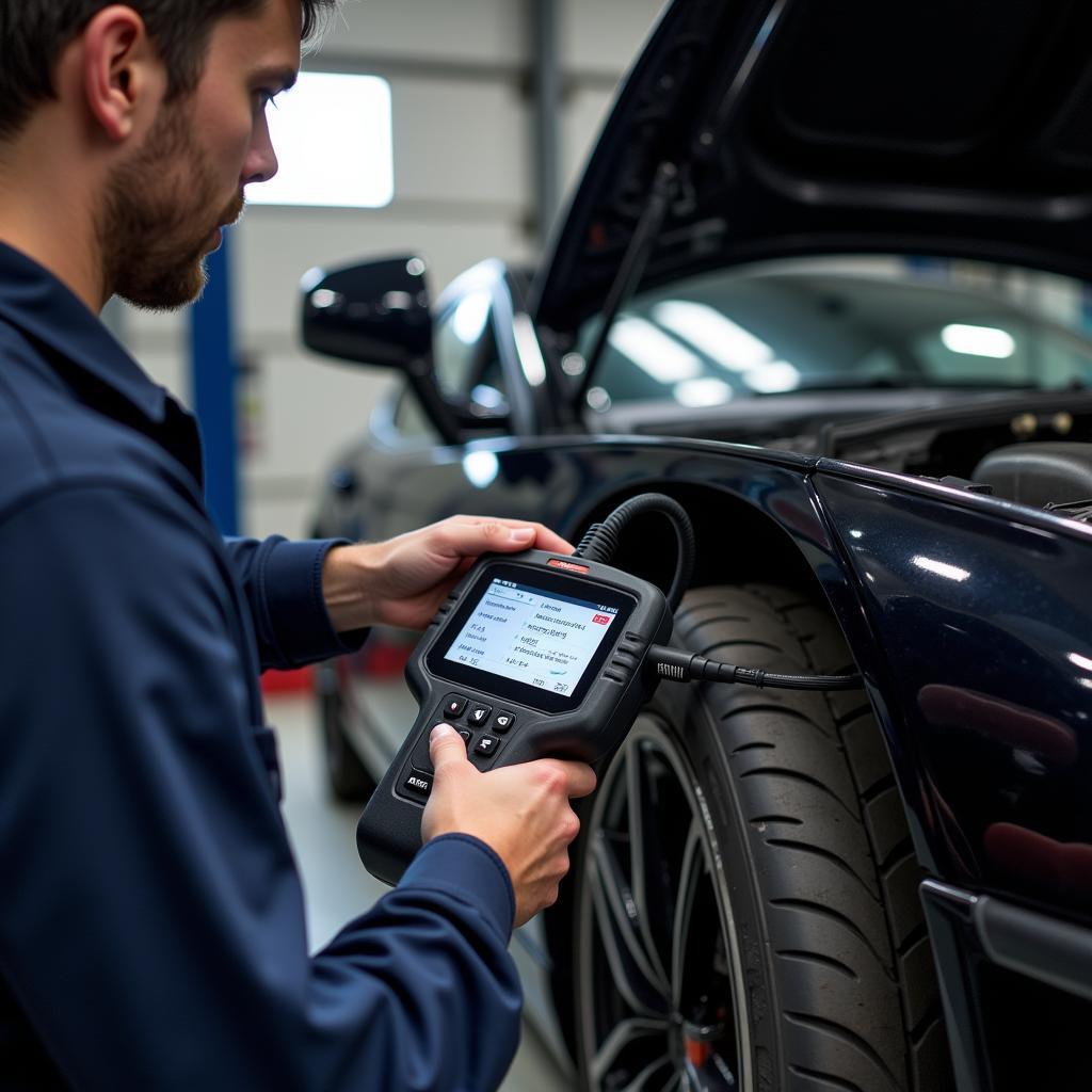 Mechanic Using a Professional Car Diagnostic Tool