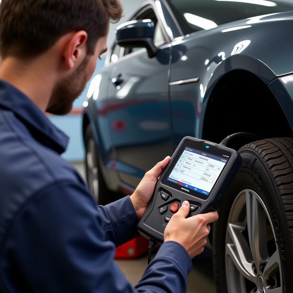 Mechanic Using a Professional Car Diagnostic Tool