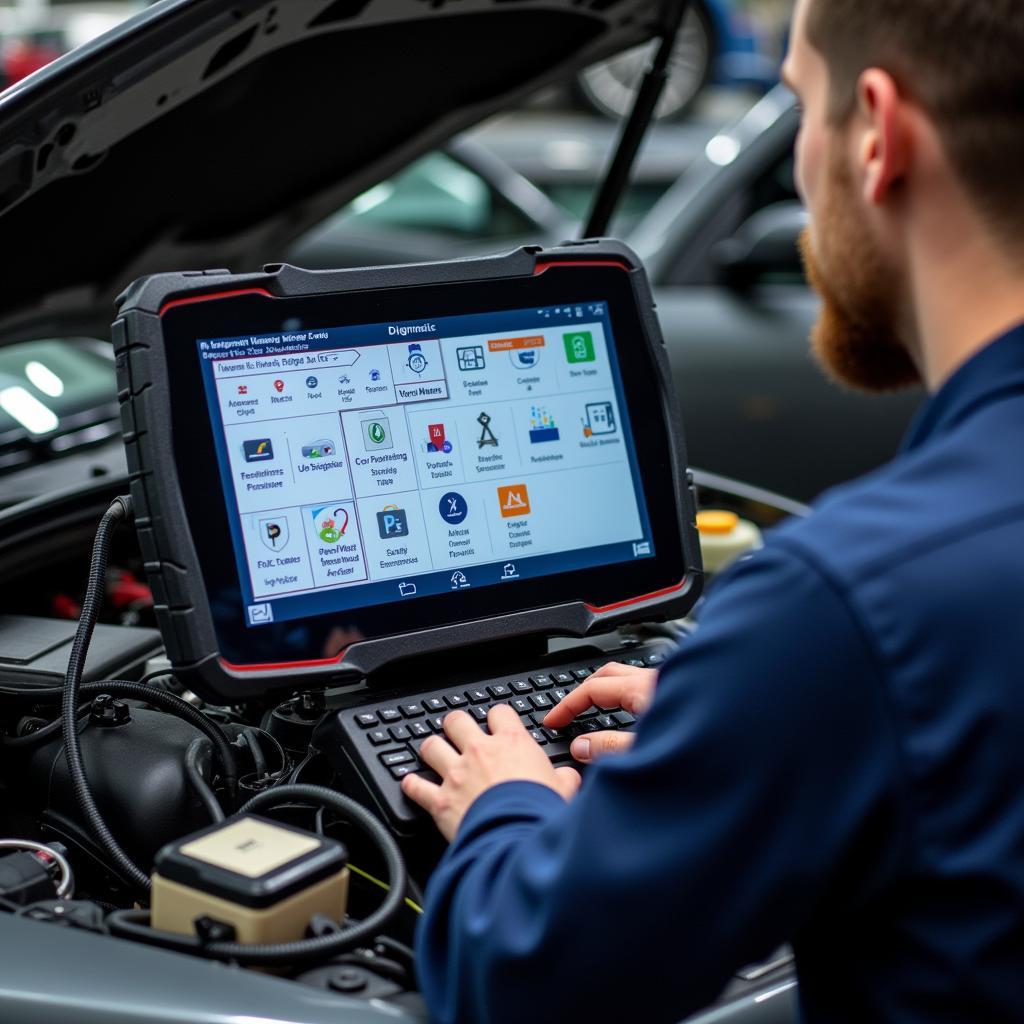 Professional Car Diagnostic Machine in Use