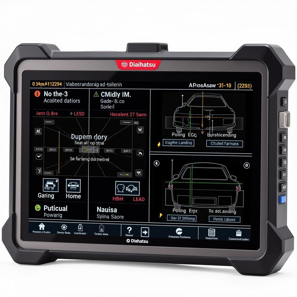 A close-up of a professional diagnostic scanner displaying technical data