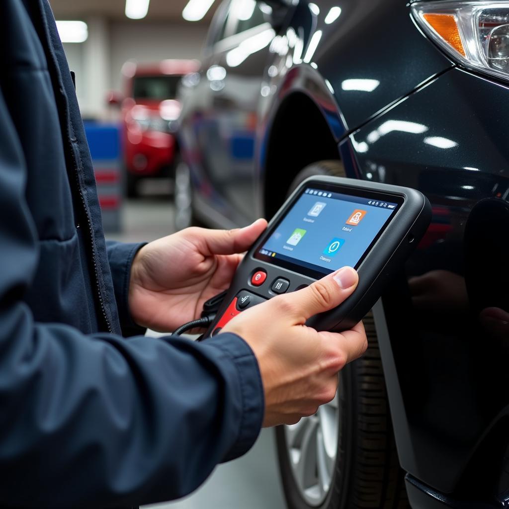 Mechanic Using a Professional-Grade Car Diagnostic Scanner