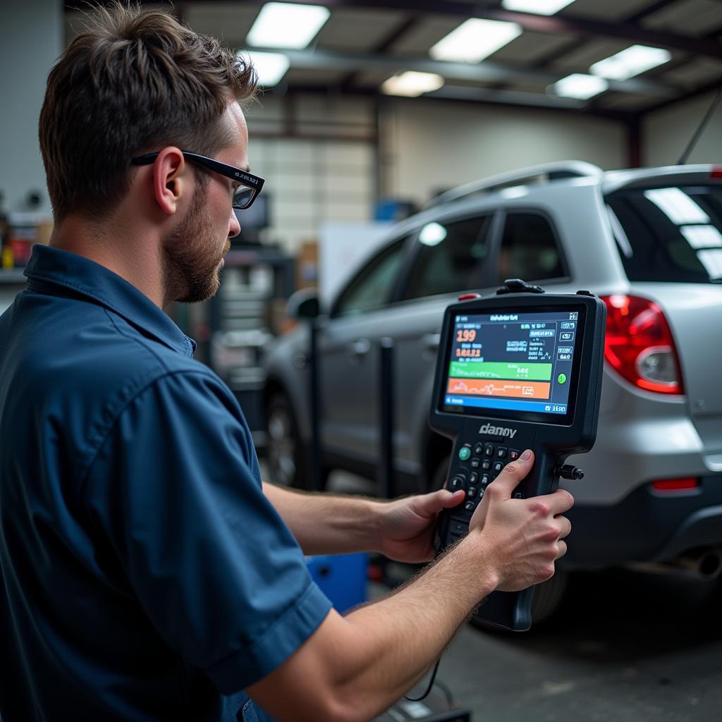 Professional Mechanic Diagnosing Chevrolet Captiva