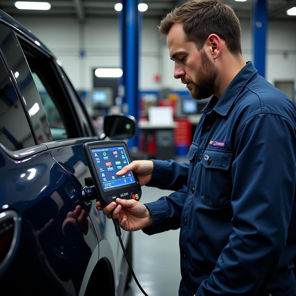 Professional Mechanic Performing Car Diagnostics