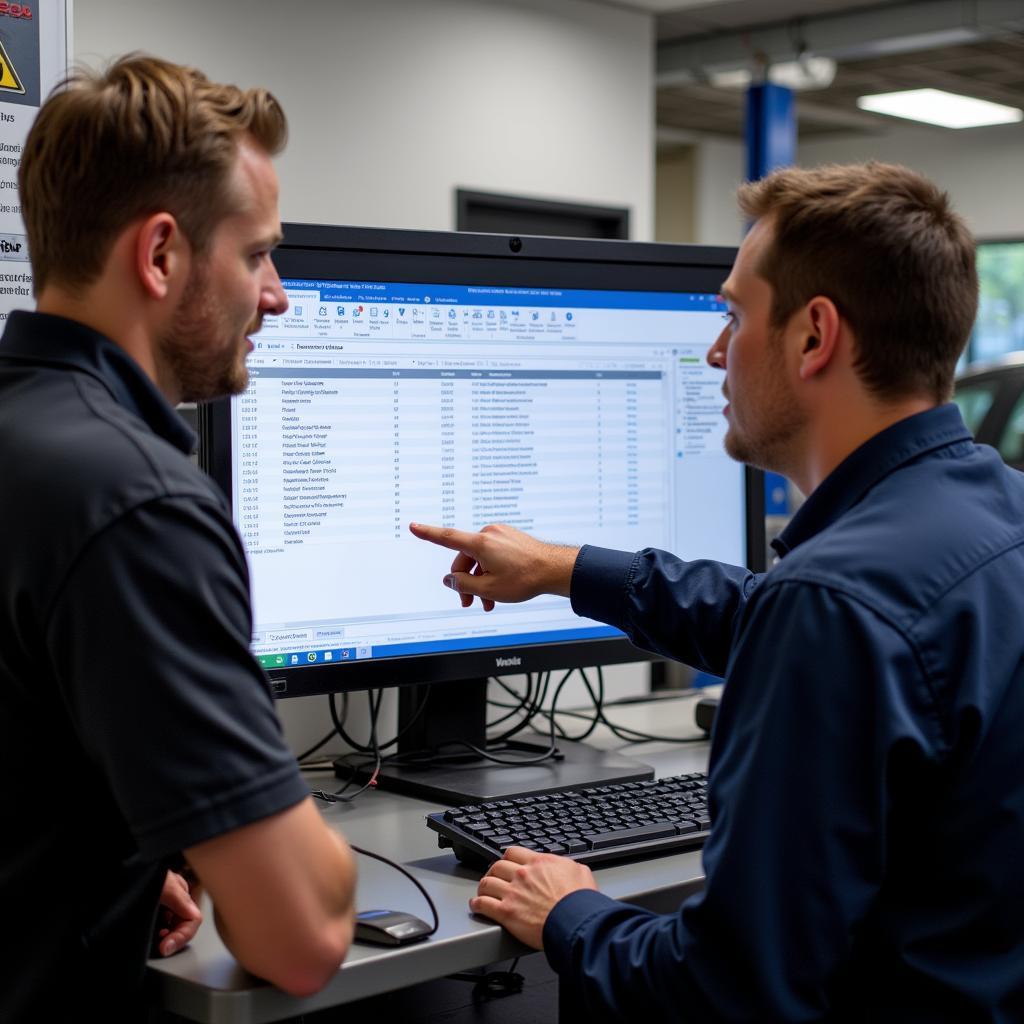 Mechanic Discussing Car Diagnostics Results with Customer