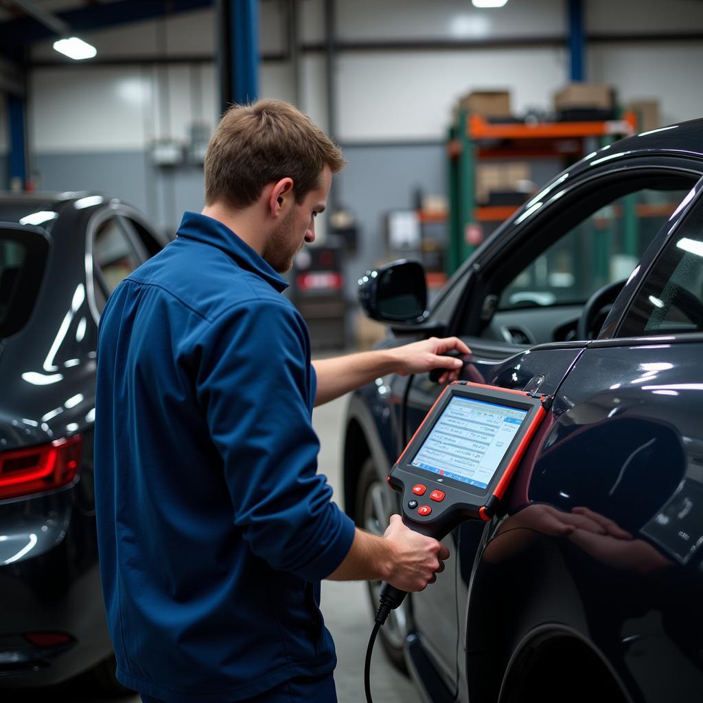 Mechanic Using a Professional Diagnostic Scanner