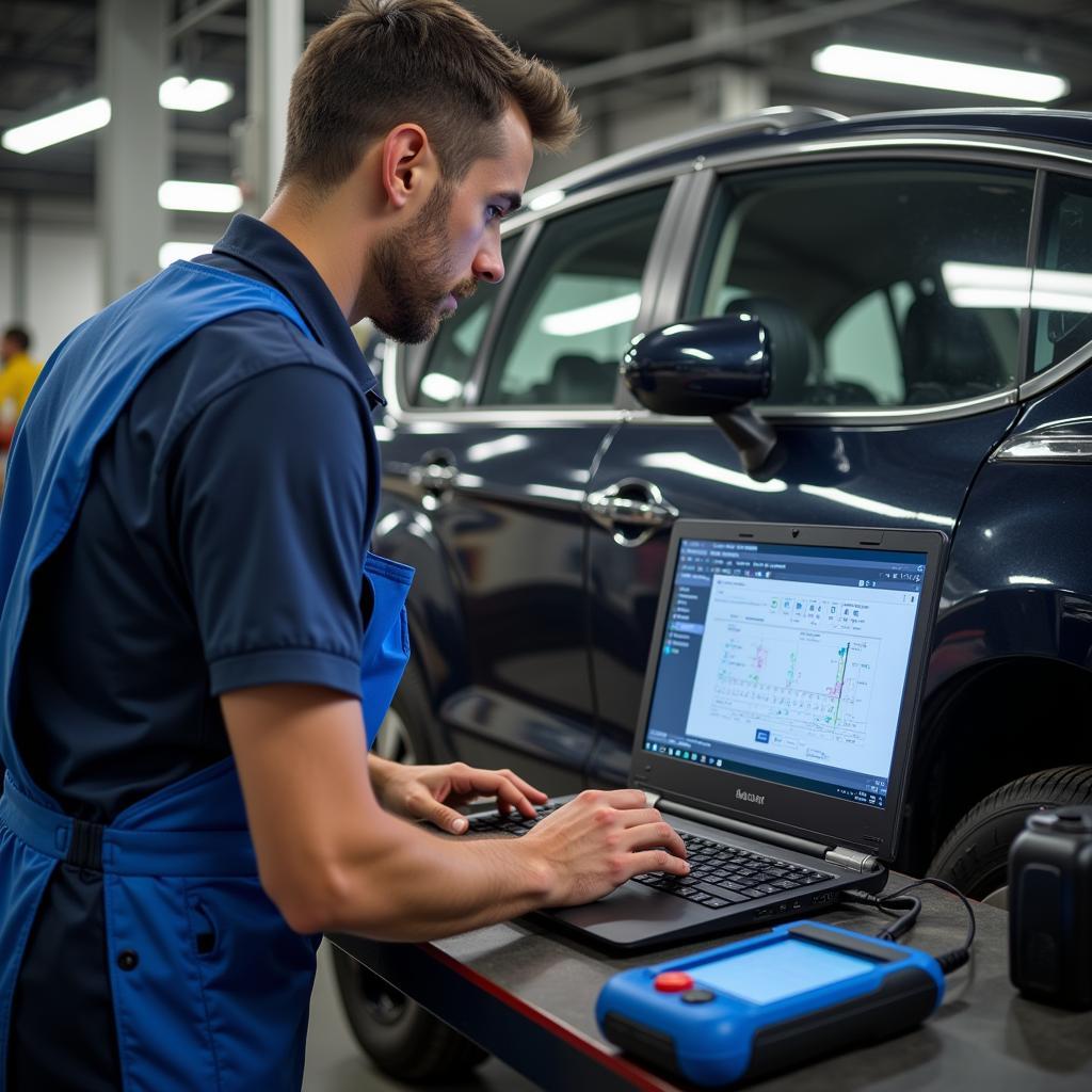 Professional Mechanic Diagnosing Asian Car