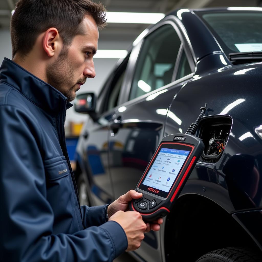 Mechanic Using Diagnostic Scanner