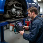 Mechanic Using Diagnostic Scanner