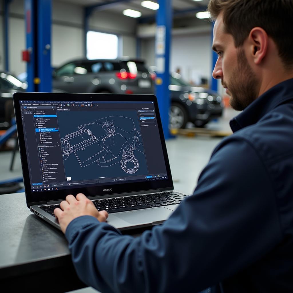 Professional Mechanic Using Diagnostic Software