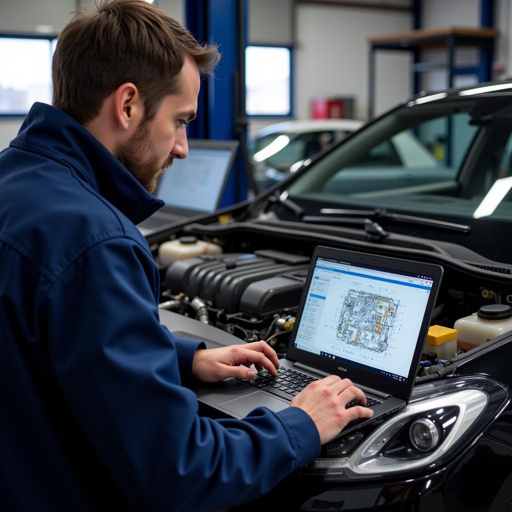 Mechanic Utilizing Advanced Diagnostic Software