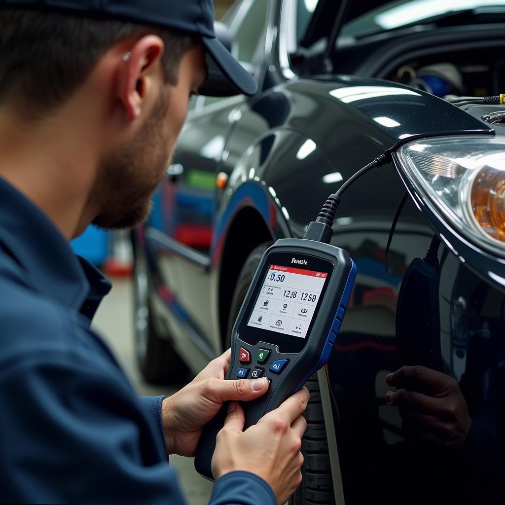 Professional Mechanic Using Diagnostic Tool