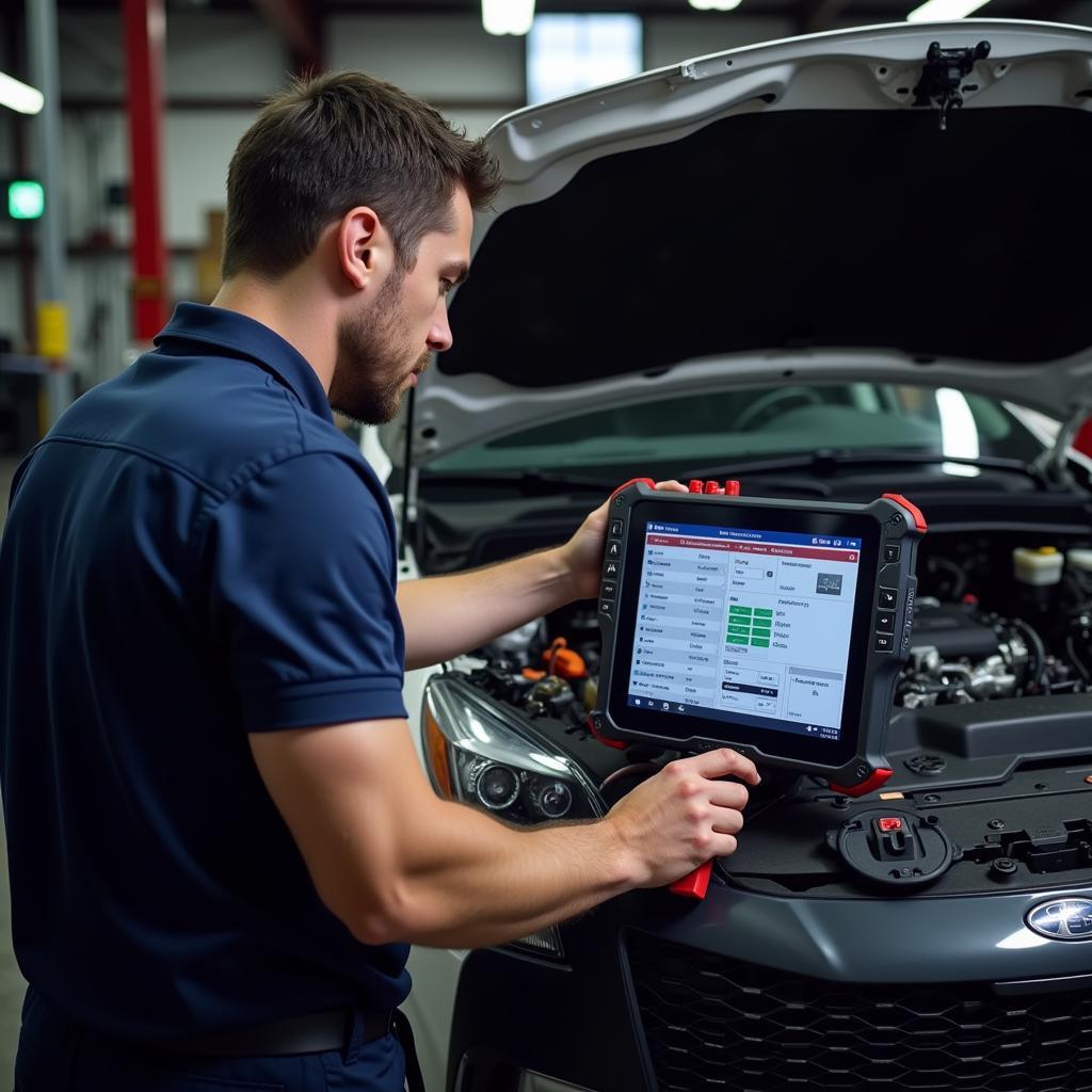 Mechanic Using Advanced Diagnostic Tool