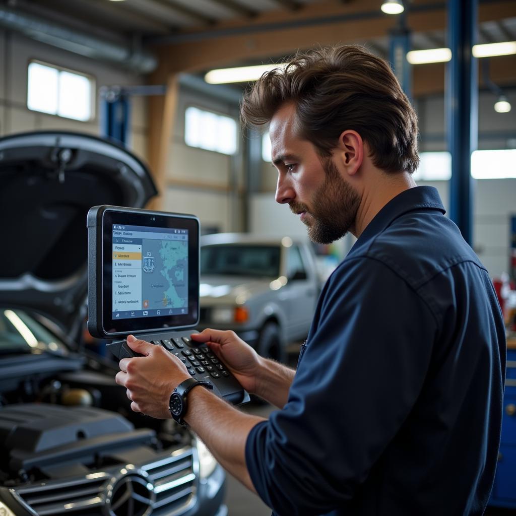 Professional Mechanic Using a Diagnostic Tool