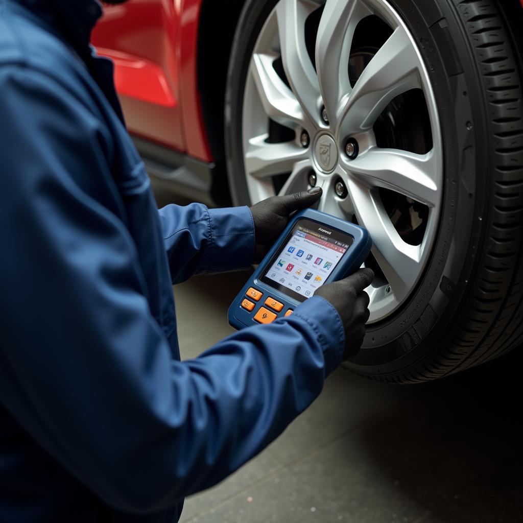 Professional Mechanic Using Diagnostic Tool