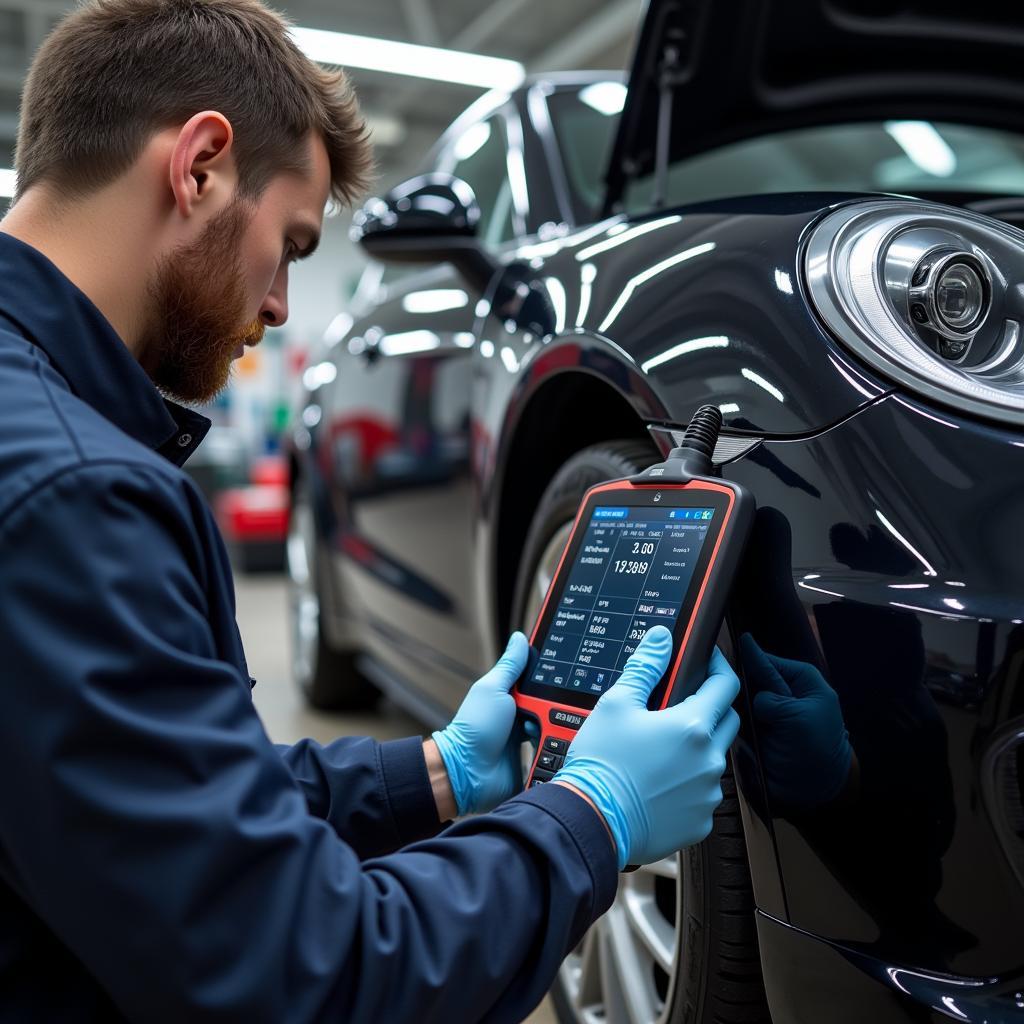 Mechanic Using a Professional Diagnostic Scanner