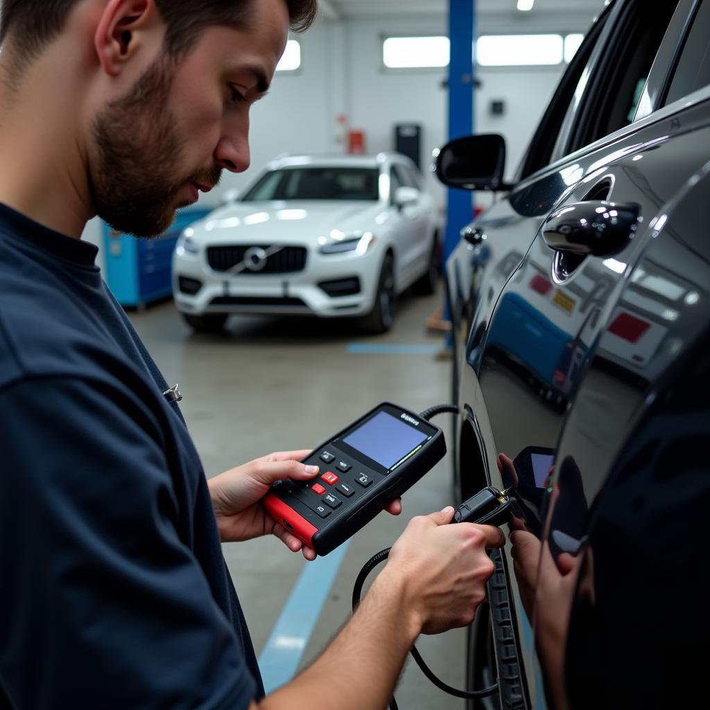 Mechanic Using a Professional-Grade Scanner