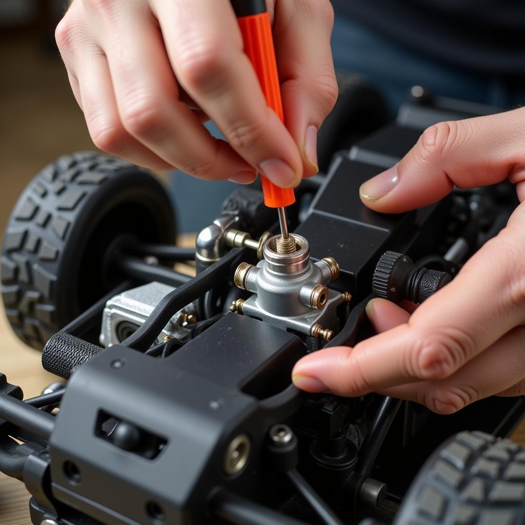 Adjusting the carburetor on an RC car