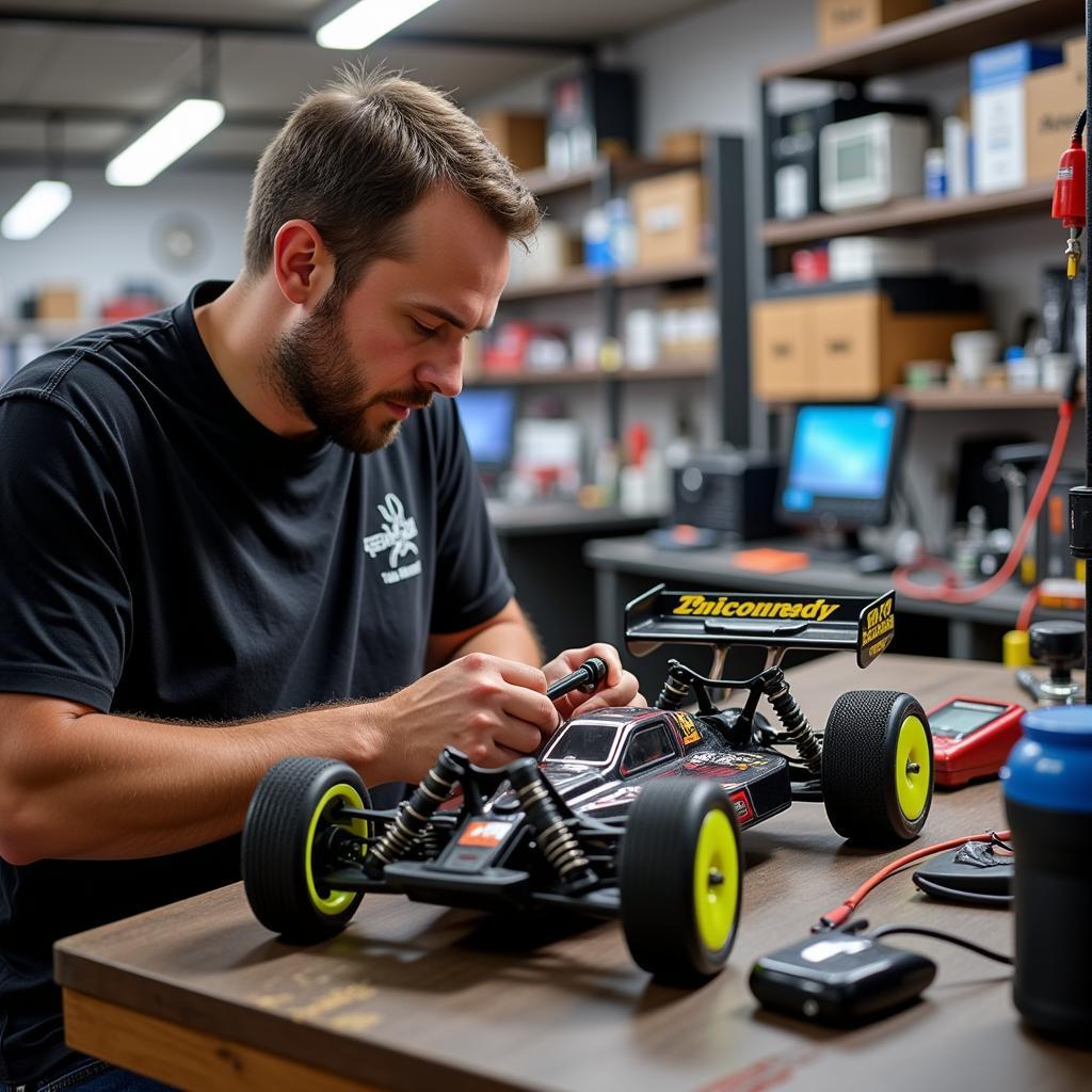 RC car diagnostics at a hobby shop in Campbelltown