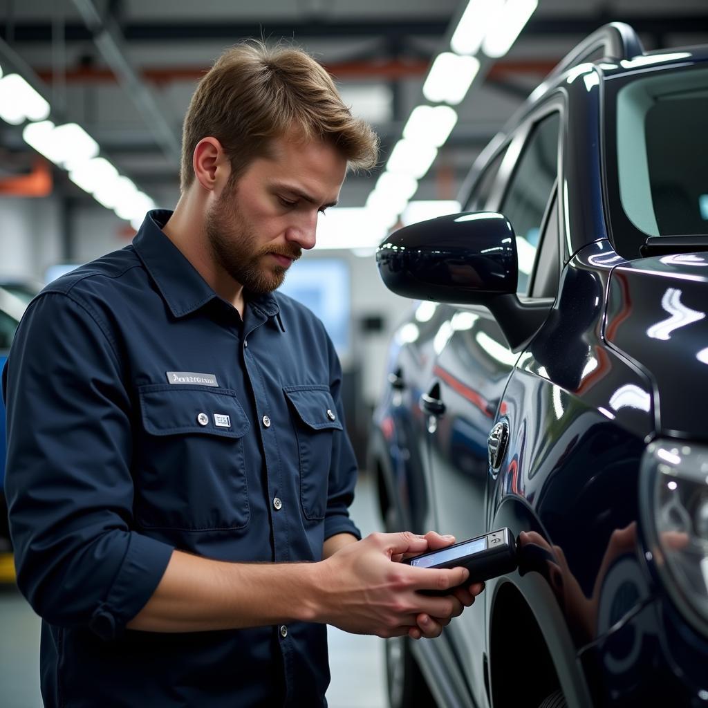 Renault Mechanic Performing Diagnostics