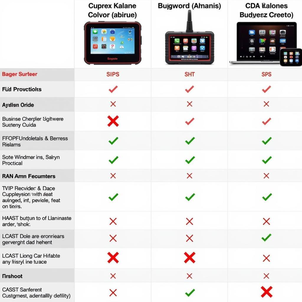 Semi-pro Diagnostic Tool Comparison Chart