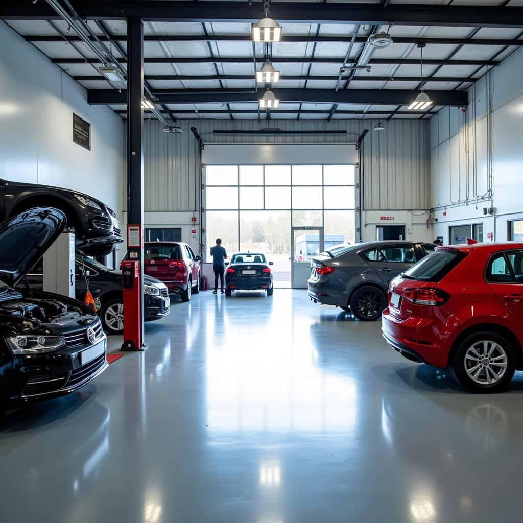 Clean and modern interior of a car garage in Skelton