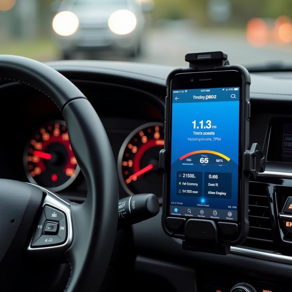 Smartphone displaying OBD2 app data