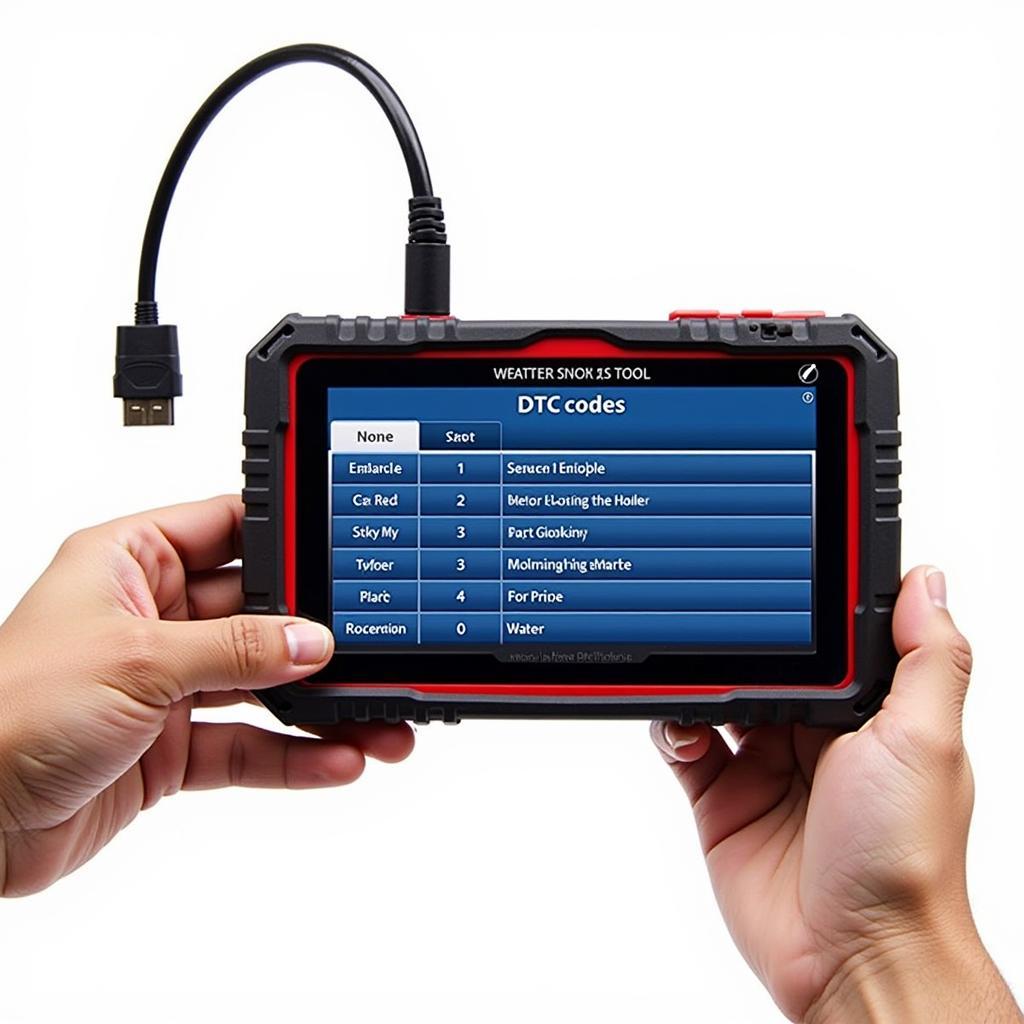 Snap car diagnostic tool displaying DTC codes on its screen