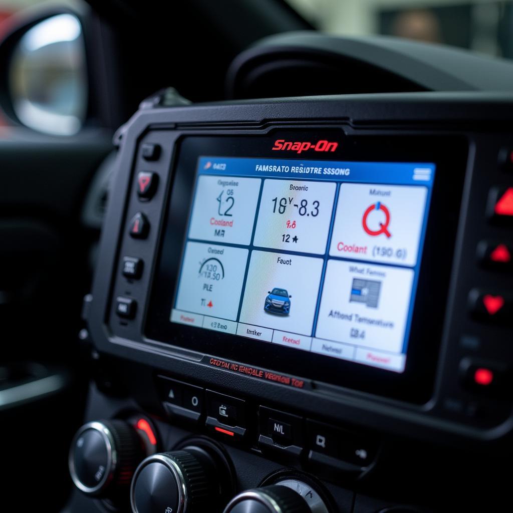 Close-up of the user interface on a Snap-On diagnostic tool screen