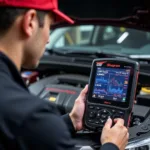 Technician using a Snap-on diagnostic tool