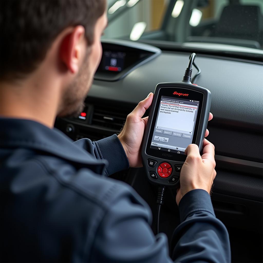 Snap-on scanner being used for car diagnostics