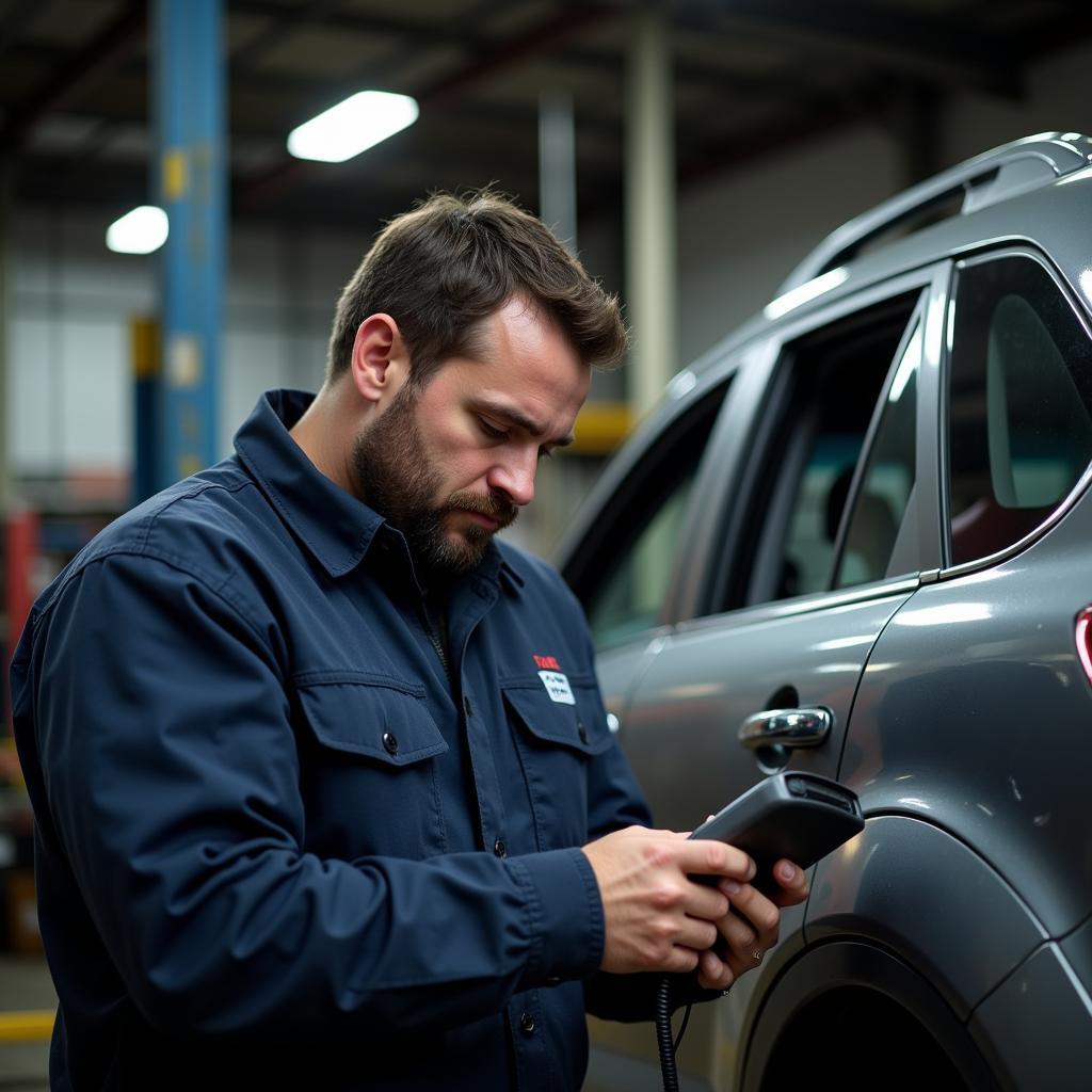 Mechanic in South Africa Using a Diagnostic Tool