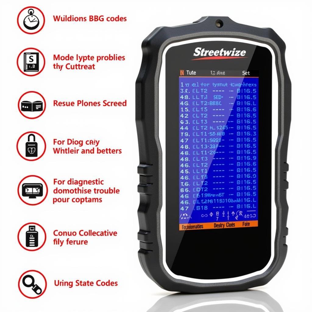 Streetwize Car Diagnostic Tool Mini displaying diagnostic trouble codes